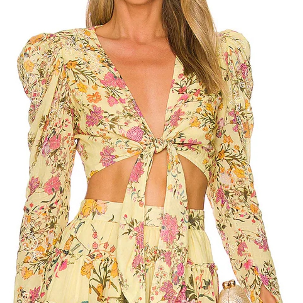 NWT Hemant & Nandita Cropped Tie Top and Flowy Mini Skirt Set